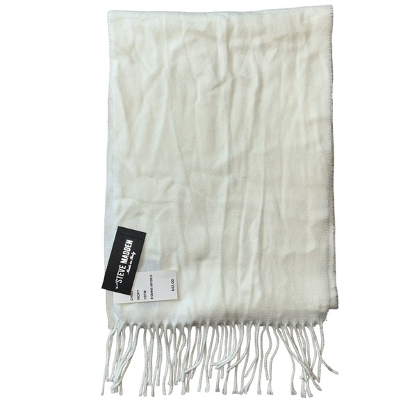 NEW Steve Madden ivory scarf with fringe unisex - Picture 2 of 5
